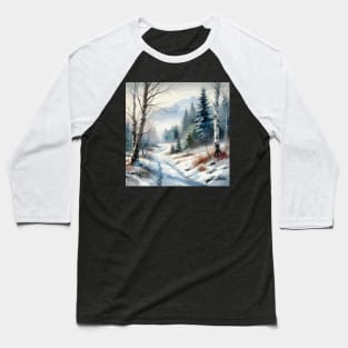 Winter Forest Road Baseball T-Shirt